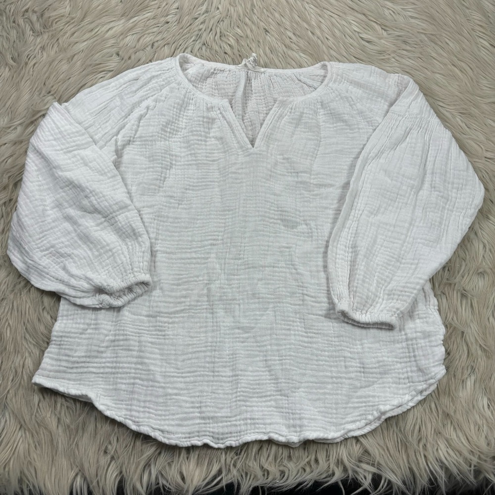 LOFT‎ Lounge Women's XS White Muslin Peasant Blouse Linen Cotton
